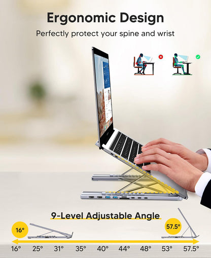 Multi-Functional Laptop Stand with USB-C Hub – Adjustable Ergonomic Foldable Laptop