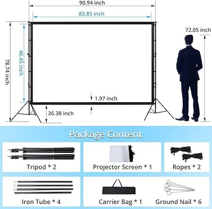 100-Inch Foldable Projector Screen – Portable Lightweight Projection Screen for Home, Office & Outdoor Use