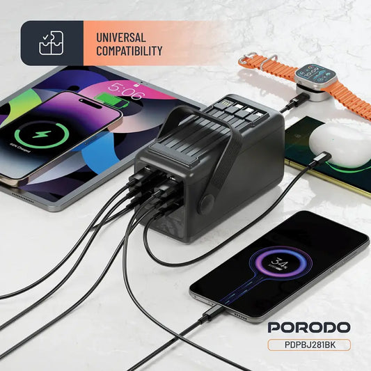 Porodo Lara 50000mAh Power Bank with Fast Charging, Multiple USB Ports, USB-C and LED Battery Indicator
باور بانك Porodo Lara بسعة 50000mAh مع شحن سريع ومنافذ USB متعددة وUSB-C ومؤشر بطارية LED