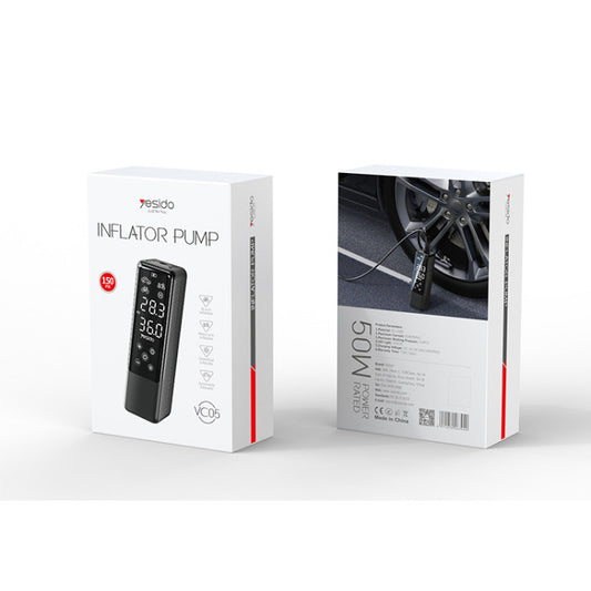 Yesido VC05 wireless car air compressor with digital display, 4000mAh battery and 100LM LED light for portable tire inflation
مضخة هواء للسيارة Yesido VC05 لاسلكية بشاشة رقمية وبطارية 4000mAh وإضاءة LED بقوة 100 لومن لنفخ الإطارات المحمولة