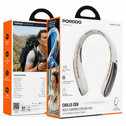 Porodo Lifestyle Neck Hanging Cooling Fan with rechargeable battery, USB Type-C charging, adjustable fan speeds, 360° airflow and lightweight hands-free design
مروحة تبريد محمولة تُرتدى حول الرقبة من Porodo Lifestyle ببطارية قابلة لإعادة الشحن، شحن USB Type-C، سرعات متعددة للهواء، تدفق هواء 360° وتصميم خفيف بدون استخدام اليدين