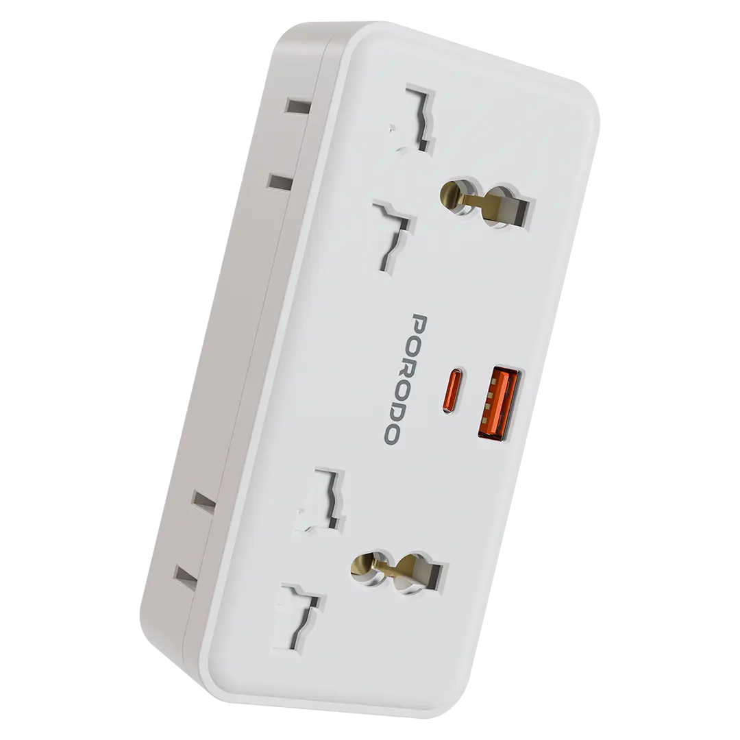 Porodo Plex 1500W Universal Adapter – High Power Travel Adapter with Multiple Ports