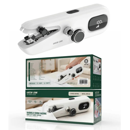 Green Lion Handheld Sewing Machine with 2000mAh rechargeable battery, USB-C fast charging, 3 stitching speeds, LED light and portable cordless design
ماكينة خياطة محمولة Green Lion ببطارية قابلة لإعادة الشحن 2000mAh، شحن سريع USB-C، 3 سرعات للخياطة، إضاءة LED وتصميم لاسلكي خفيف الوزن