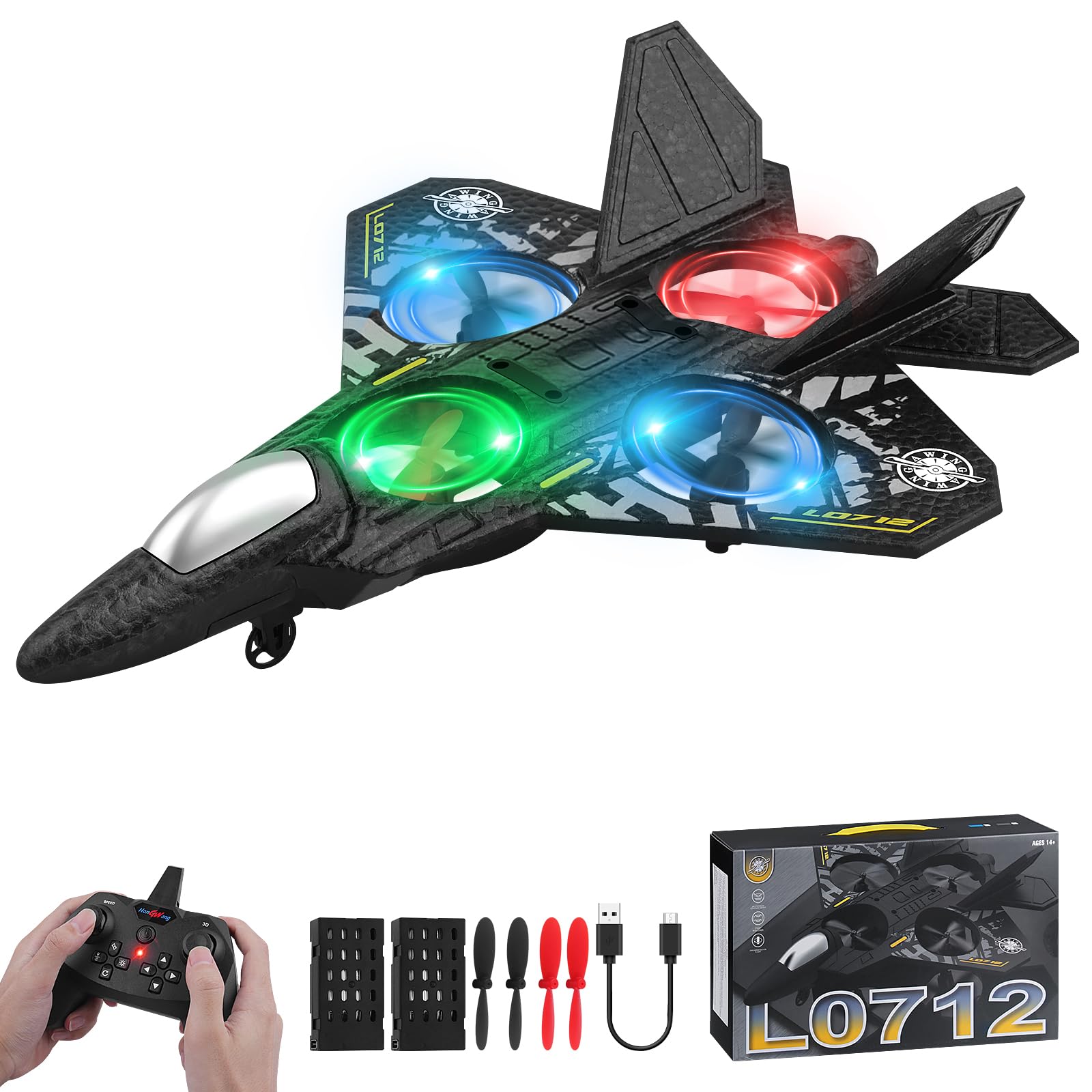 L0712 RC Fighter Jet Airplane – 2.4GHz Remote Control Aircraft with LED Lights