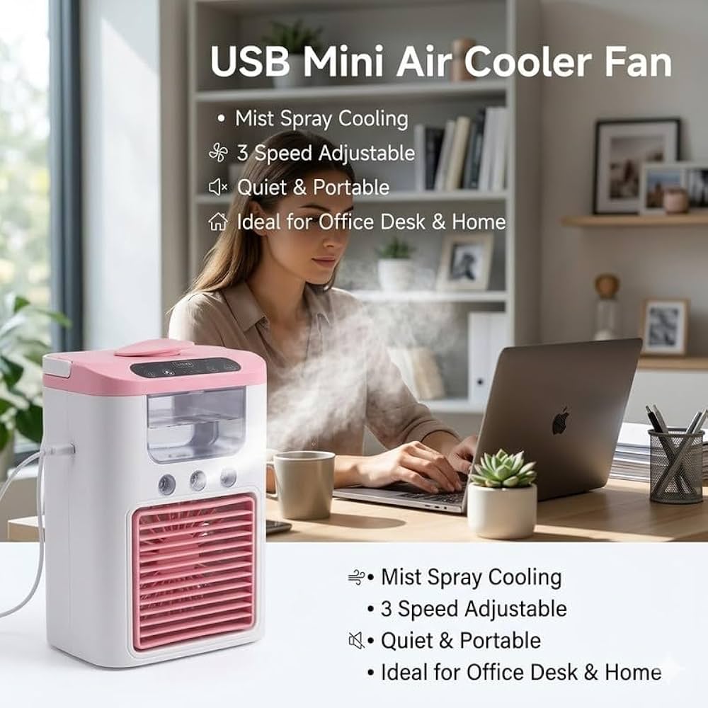 K918 Portable Air Cooling Fan with Mist Spray & LED Light