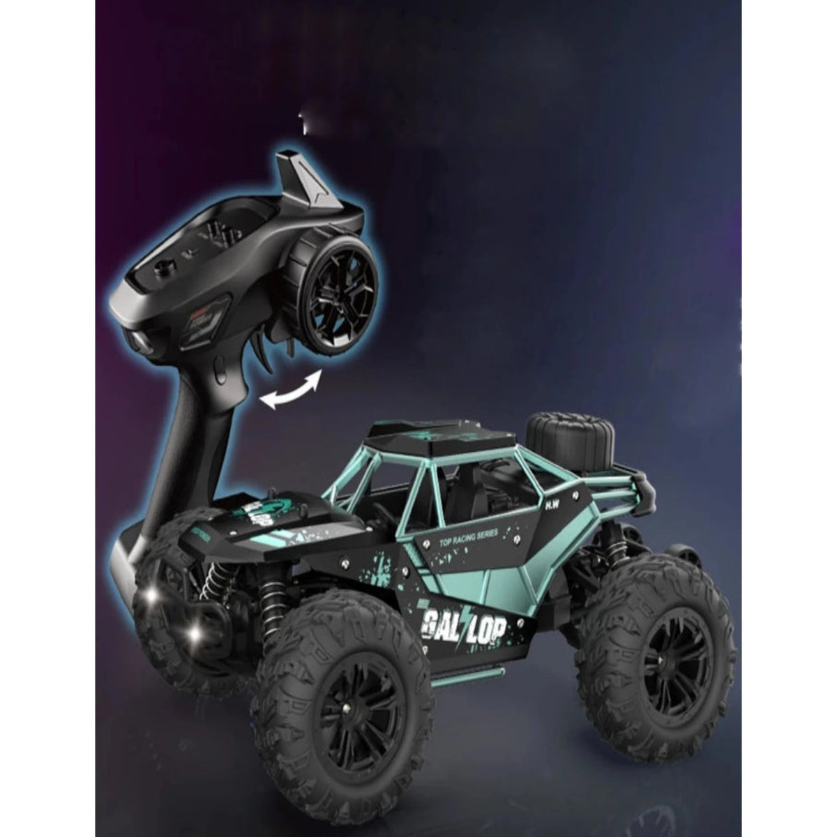 Gallopish Storm Pro HW8808 1:16 4WD Off-Road RC Buggy with Rechargeable Battery, LED Headlights and All-Terrain Tires
سيارة Gallopish Storm Pro HW8808 RC للطرق الوعرة بمقياس 1:16 ودفع رباعي 4WD مع بطارية قابلة لإعادة الشحن ومصابيح LED وإطارات لجميع التضاريس