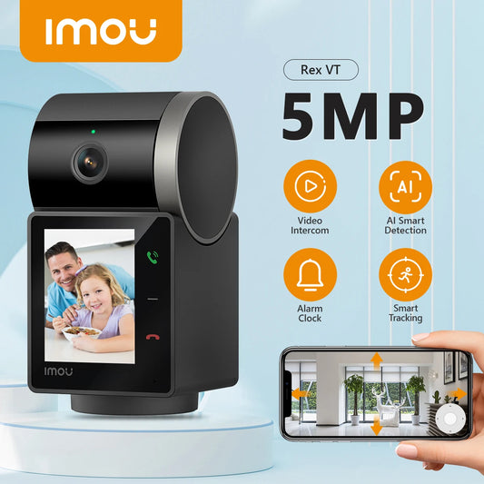 IMOU Rex VT 5MP Video Intercom Camera with 360° Pan Tilt, Smart Human Detection, Night Vision and Two-Way Audio
كاميرا IMOU Rex VT للاتصال الداخلي بالفيديو بدقة 5MP مع دوران 360°، اكتشاف الأشخاص الذكي، رؤية ليلية وصوت ثنائي الاتجاه