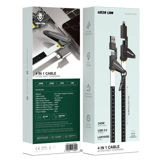Green Lion 4-in-1 Ultra Fast Charging Cable.Green Lion 4-in-1 multi connector fast charging cable
كابل Green Lion للشحن السريع 4 في 1
كابل Green Lion متعدد الموصلات للشحن السريع