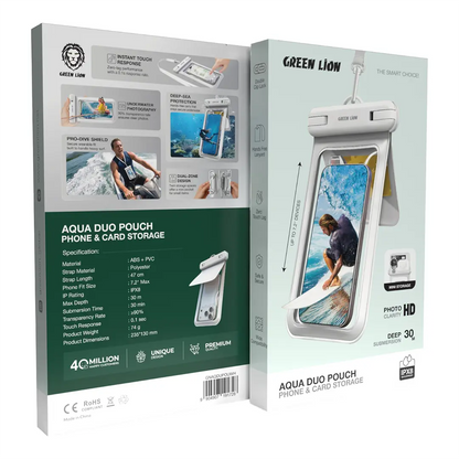 Green Lion Aqua Duo Pouch Waterproof Phone & Card Storage – IPX8, 30M Deep Submersion, HD Clarity-HD Photo Clarity