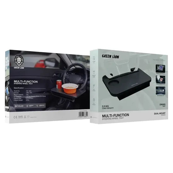 Green Lion Multi-Function Steering Wheel Tray – Portable Car Laptop & Food Tray,