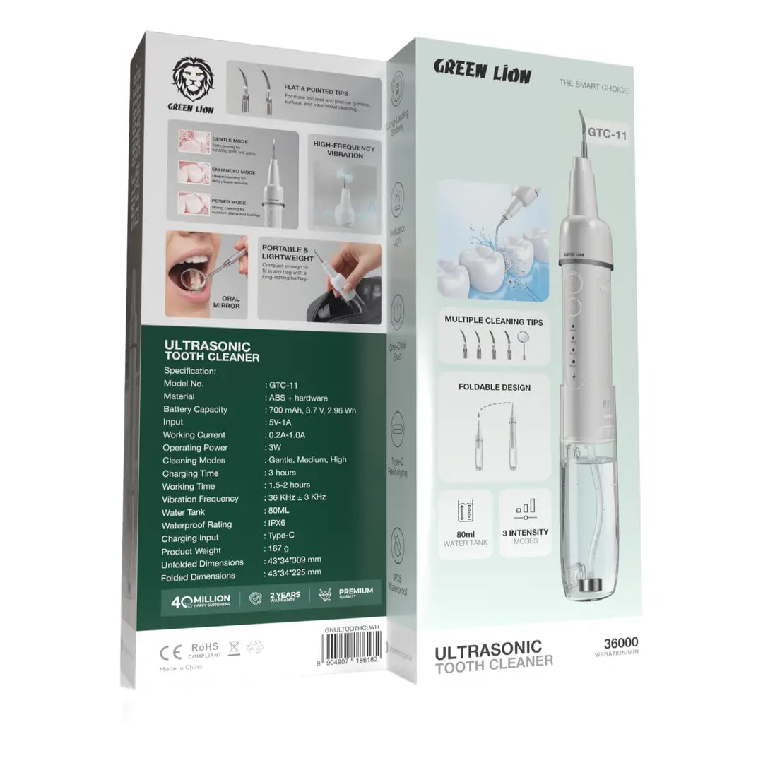 Green Lion Ultrasonic Tooth Cleaner 80ml 36kHz with 3 Cleaning Modes