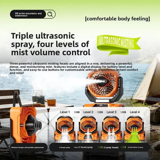 Rechargeable Camping Mist Fan T30 – 7L Water Tank, Portable Cooling Fan