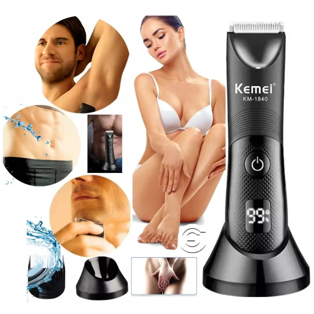 Kemei KM-1840 Waterproof Body Hair Trimmer – Cordless Body Grooming & Personal Care
