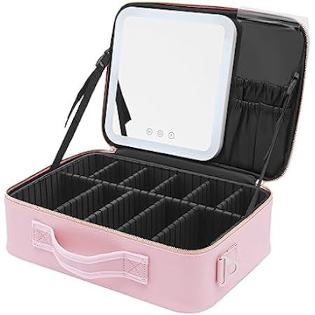 Modes, Portable Lighted Makeup Case with Adjustable Dividers, Cosmetic Organizer Gift for Women (Pink)