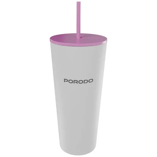 Porodo Stainless Steel Double Wall Tumbler with Lid & Straw Travel Cup, Silver