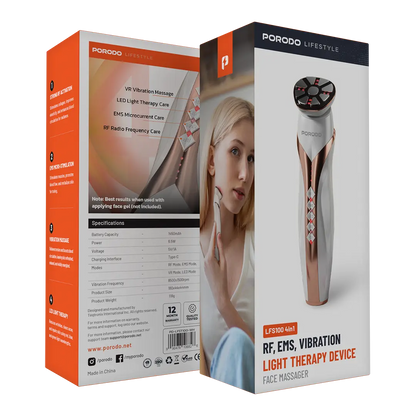 Porodo RF EMS vibration light therapy facial skincare device in white
جهاز العناية بالبشرة للوجه Porodo Lifestyle بتقنية RF وEMS والاهتزاز والعلاج بالضوء، باللون الأبيض.