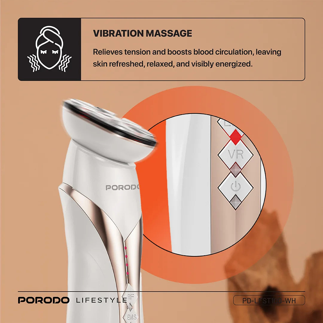 Porodo Lifestyle RF & EMS Vibration Light Therapy Device – Multi-Function Facial Beauty & Skincare Device