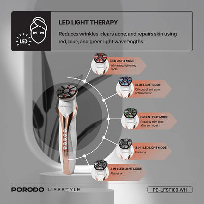 Porodo Lifestyle RF & EMS Vibration Light Therapy Device – Multi-Function Facial Beauty & Skincare Device
