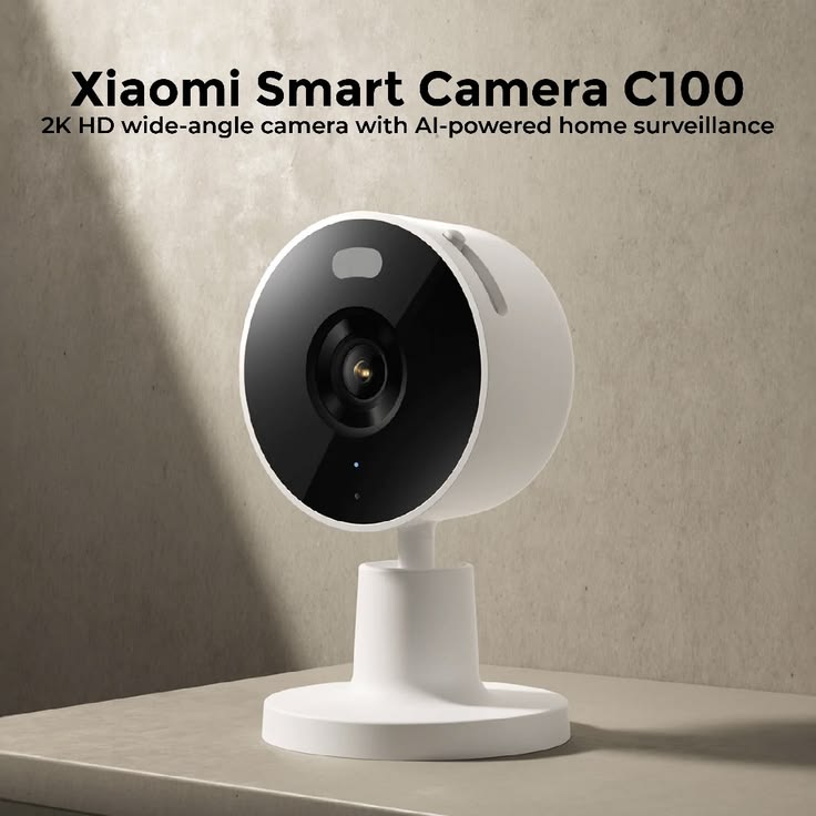 Xiaomi Smart Camera C100 2K 3MP indoor security camera with 180° wide-angle view, AI detection, WiFi 6, and physical privacy lens shield.
كاميرا Xiaomi Smart Camera C100 للمراقبة الداخلية بدقة 2K و3MP، زاوية رؤية واسعة 180 درجة، كشف بالذكاء الاصطناعي، WiFi 6 وغطاء فعلي للخصوصية.