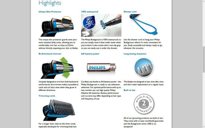 PHILIPS BG1024/16 Body Trimmer for Men – Cordless Rechargeable Groomer, 4 Length Settings, 0.5–10mm