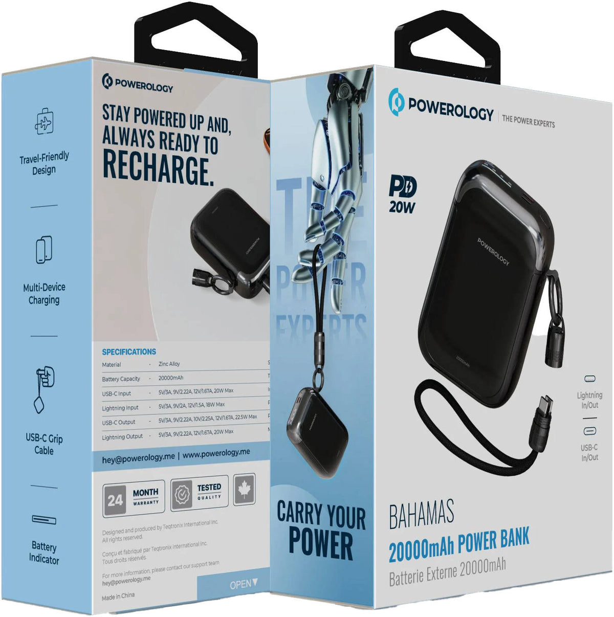 Powerology Bahamas 20000mAh Power Bank 20W PD Fast Charging USB-C & Lightning In/Out and portable power