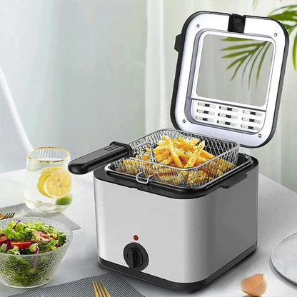 DENX DX4002 2.5L electric deep fryer with 1000W power, adjustable 80°C–200°C temperature control, stainless steel design and overheat protection.
قلاية كهربائية عميقة DENX DX4002 سعة 2.5 لتر بقوة 1000 واط مع تحكم بدرجة الحرارة من 80 إلى 200 درجة مئوية وتصميم من الستانلس ستيل وحماية من الحرارة الزائدة.