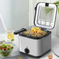 DENX DX4002 2.5L electric deep fryer with 1000W power, adjustable 80°C–200°C temperature control, stainless steel design and overheat protection.
قلاية كهربائية عميقة DENX DX4002 سعة 2.5 لتر بقوة 1000 واط مع تحكم بدرجة الحرارة من 80 إلى 200 درجة مئوية وتصميم من الستانلس ستيل وحماية من الحرارة الزائدة.