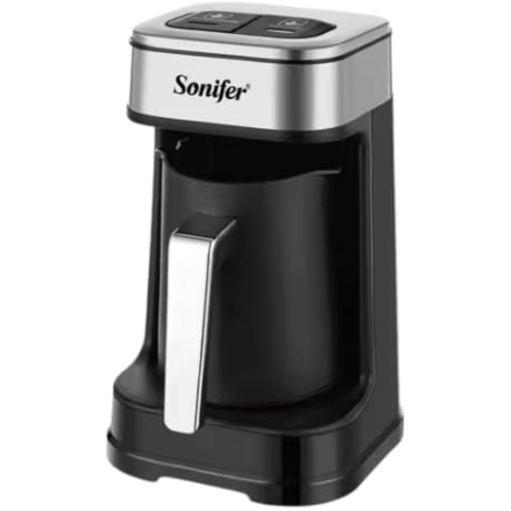 Sonifer SF-3588 700W Turkish coffee maker with 250ml capacity, fast and slow brewing modes, and automatic shut-off.
ماكينة قهوة تركية كهربائية Sonifer SF-3588 بقدرة 700 واط وسعة 250 مل مع وضعي تحضير سريع وبطيء وإيقاف تلقائي.
