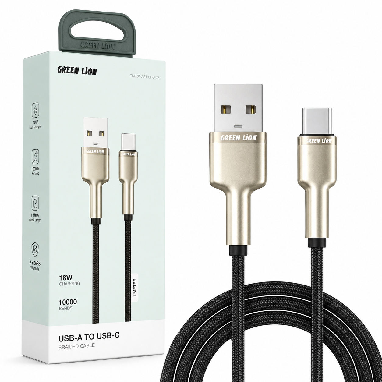 Green Lion 67W USB-A to USB-C TPE Cable 1m White.Green Lion 67W fast charging USB-C cable white
كابل Green Lion USB-A إلى USB-C بقدرة 67 واط أبيض.كابل Green Lion للشحن السريع 67 واط USB-C
